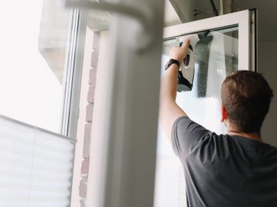 washing and cleaning window at home. Housework and housekeeping, home hygiene